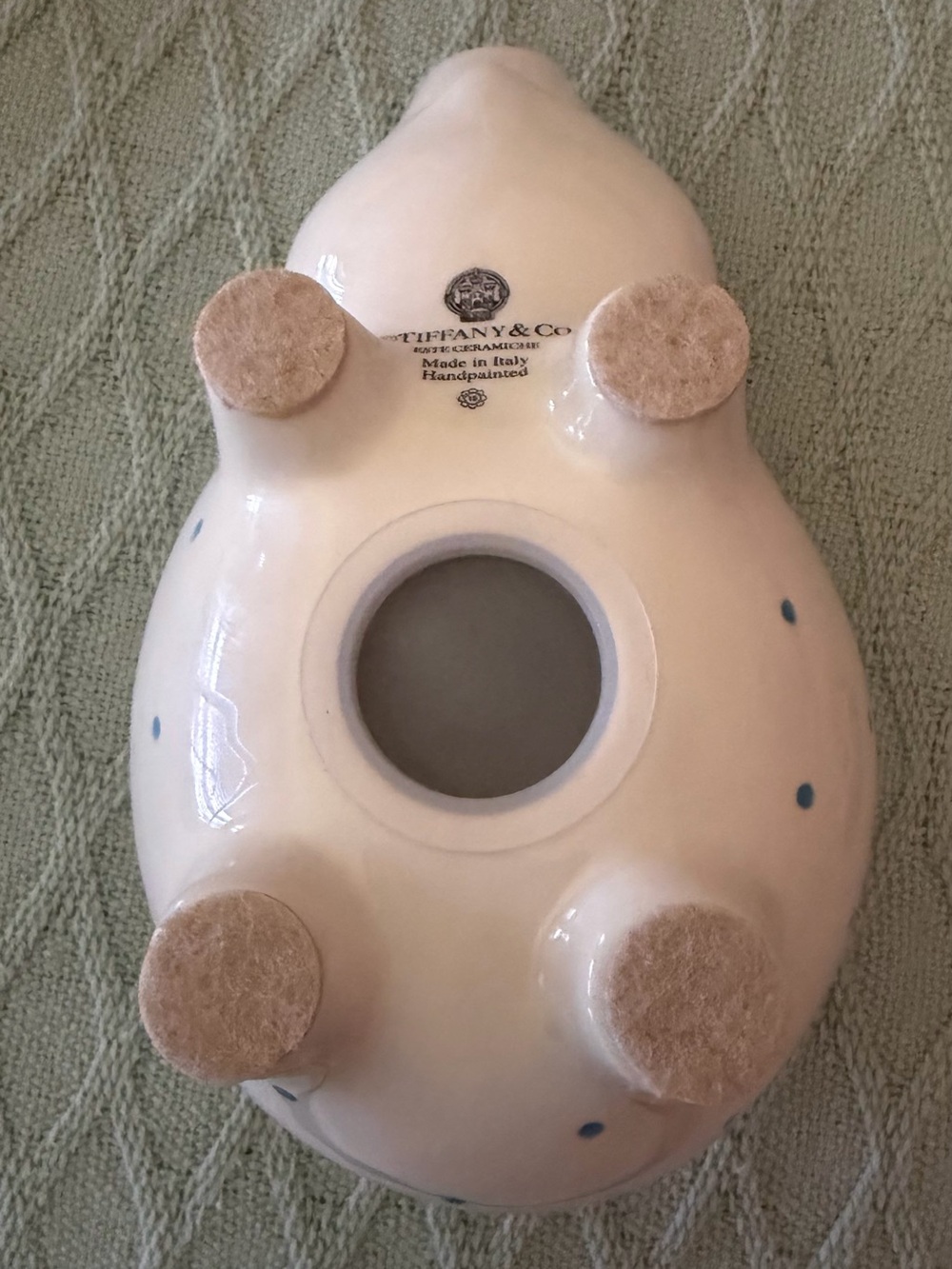Tiffany & CO Authentic Ceramic Piggy Bank with light blue dots Great condition! - Picture 7 of 11